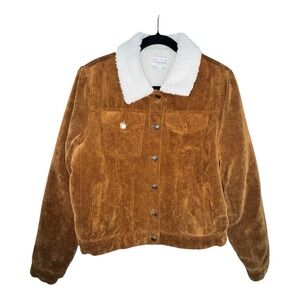 Miss Posh Corduroy Collection Women's Trucker Bomber Jacket Cognac Brown Large